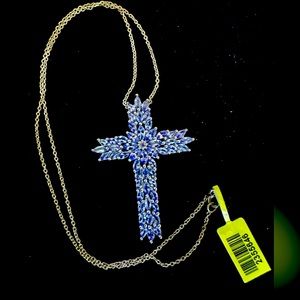 3.73 Ct Authentic Tanzanite 925 Sterling large Cross Pendant w/Chain 18" NWT